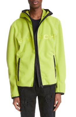 Givenchy Mixed Media Hooded Jacket in Citrus Green