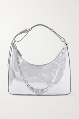 Givenchy - Moon Cut Out Small Chain-embellished Metallic Cracked-leather Shoulder Bag - Silver