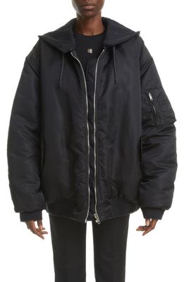 Givenchy Oversize Mixed Media Hooded Bomber Jacket in Black
