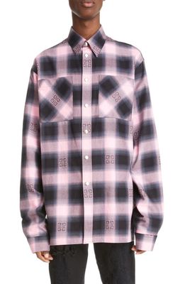 Givenchy Oversize Plaid Snap-Up Cotton Shirt in Bright Pink