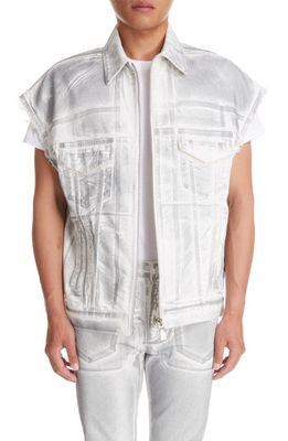Givenchy Oversize Reflective Paint 4G Logo Denim Zip Vest in Grey/White