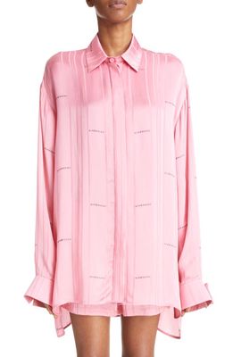 Givenchy Oversize Step Hem Button-Up Blouse in Bright Pink