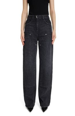 Givenchy Patch Detail Denim Wide Leg Carpent Jeans in Faded Black