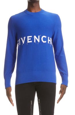Givenchy Peace 4G Logo Crewneck Cotton Sweater in Blue/White