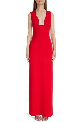 Givenchy Plunge Neck Sleeveless Column Gown in Vermillon