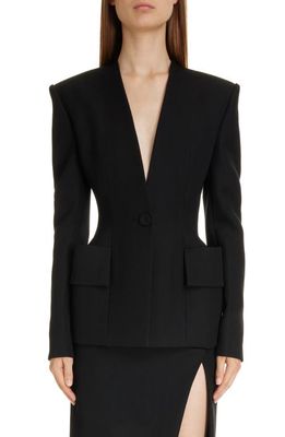 Givenchy Pocket Detail Hourglass Wool Blazer in Black