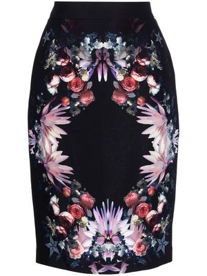 Givenchy Pre-Owned 2010 floral-print high-waisted pencil skirt - Black