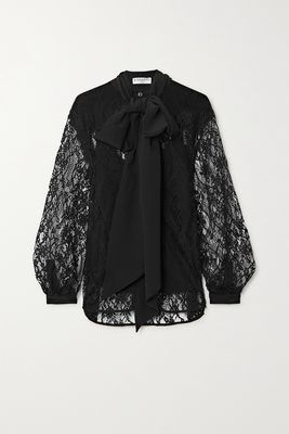 Givenchy - Pussy-bow Cotton-blend Lace And Silk Crepe De Chine Blouse - Black