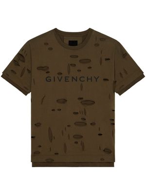 Givenchy ripped layered cotton T-shrit - Green