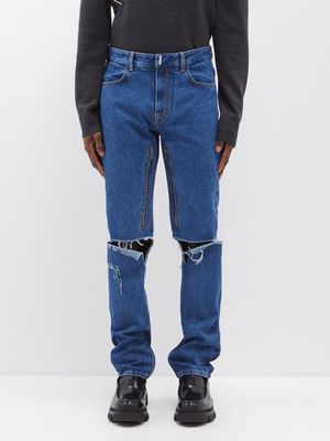 Givenchy - Ripped Straight-leg Jeans - Mens - Indigo