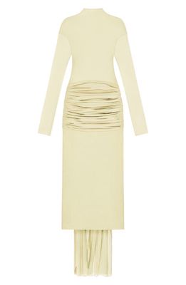 Givenchy Ruched Mixed Media Long Sleeve Gown with Train in Pale Yellow