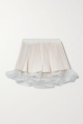 Givenchy - Ruffled Tulle-trimmed Pleated Leather Shorts - Off-white