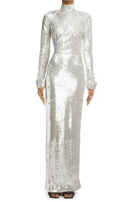 Givenchy Sequin Long Sleeve Cutout Gown in 040-Silvery