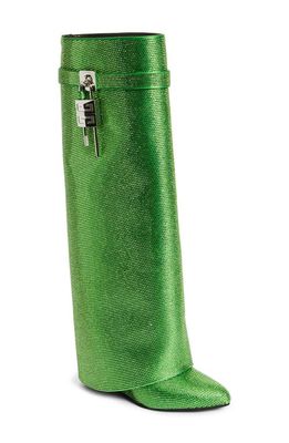 Givenchy Shark Lock Crystal Embellished Tall Pant Leg Boot in Green