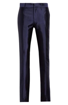 Givenchy Slim Fit Raw Edge Silk Trousers in Dark Blue