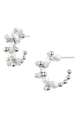Givenchy Small 4G Imitation Pearl & Crystal Hoop Earrings in White/Silvery