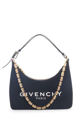 Givenchy Small Moon Cut Out Logo Canvas Hobo Bag in Black