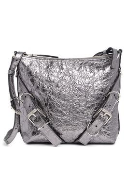 Givenchy Small Voyou Crinkled Metallic Leather Shoulder Bag in Silvery Grey