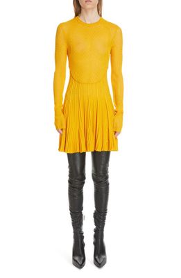 Givenchy Textured Long Sleeve Knit Minidress in Golden Yellow