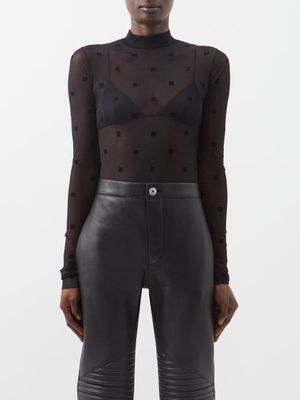 Givenchy - Transparent Jacquard-logo Tulle Bodysuit - Womens - Black