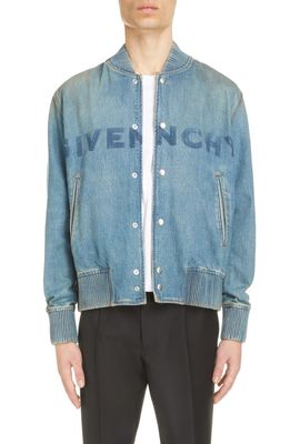 Givenchy Unpatched Varsity Logo Demin Jacket in Medium Blue