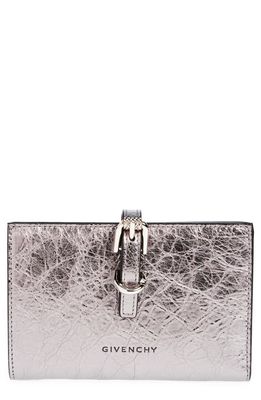 Givenchy Voyou Crinkled Metallic Leather Bilfold Wallet in Silvery Grey