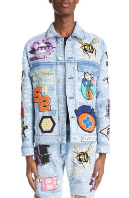 Givenchy x Bstroy Patches Destroyed Denim Jacket in Medium Blue