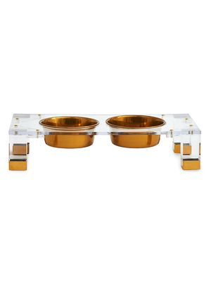 Glam Clear Double Bowl Pet Feeder - Gold - Gold