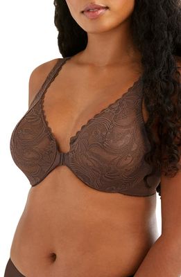 Glamorise WonderWire® Front Close Stretch Lace Underwire Bra in Mocha