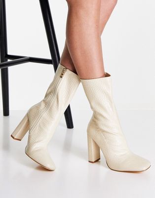 Glamorous block heel sock boot in cream-Neutral
