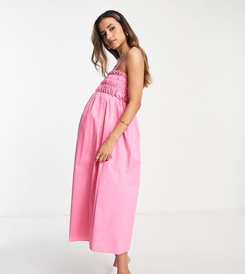 Glamorous Bloom cami trapeze midi dress with shirring bust in pink