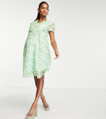 Glamorous Bloom short sleeve mini wrap tea dress in apple ditsy floral-Multi
