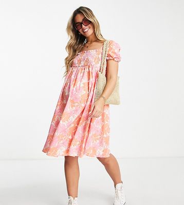 Glamorous Bloom square neck mini dress in 60s floral-Pink