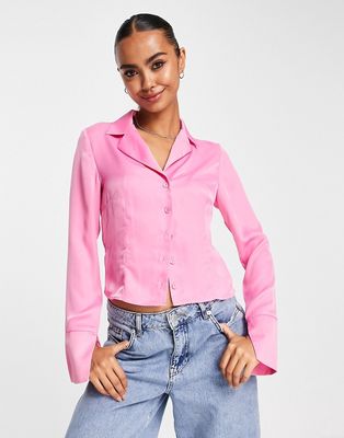 Glamorous button front fitted 90s shirt in pink satin