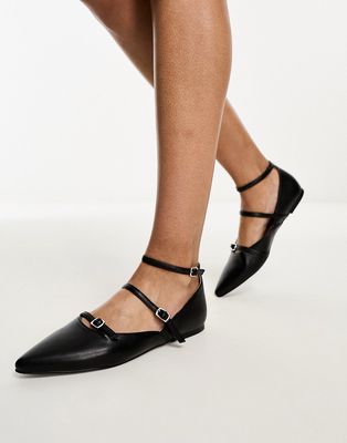 Glamorous caged ballet flats in black