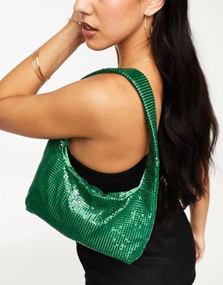 Glamorous chainmail diamante mini bag in green
