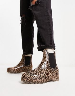 Glamorous chunky ankle rain boots in leopard-Multi