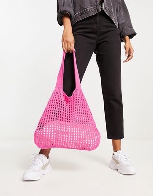 Glamorous crochet tote bag in pink