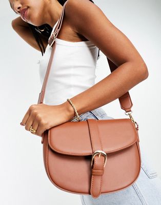 Glamorous crossbody saddle bag in tan-Brown