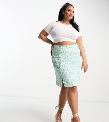 Glamorous Curve 90s mini shift skirt in mint lilac ditsy-Blue