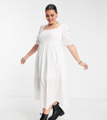 Glamorous Curve essential white midi dress with shirred bodice