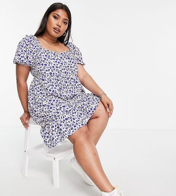 Glamorous Curve short sleeve smock dress in lilac floral-Purple
