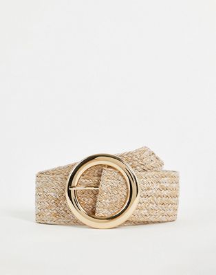 Glamorous Curve woven belt in natural with gold circle buckle-Neutral