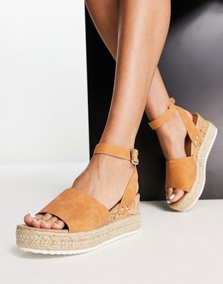 Glamorous espadrille wedge sandals in tan-Brown