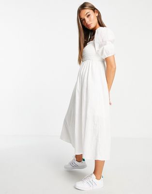 Glamorous essential white midi dress with shirred bodice