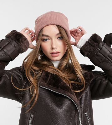 Glamorous Exclusive ribbed turn up beanie in ash rose-Pink