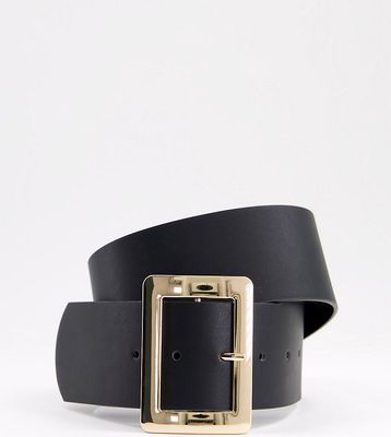 Glamorous Exclusive waist & hip blazer belt in black PU with square gold buckle - BLACK