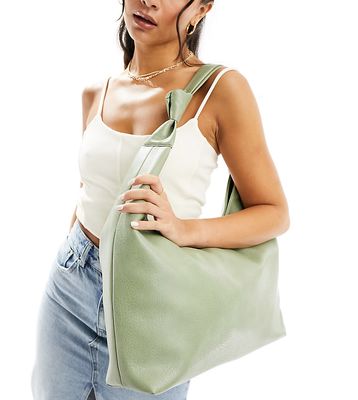 Glamorous knotted strap PU tote bag in olive green