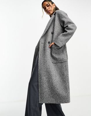 Glamorous longline relaxed coat in brushed gray heather