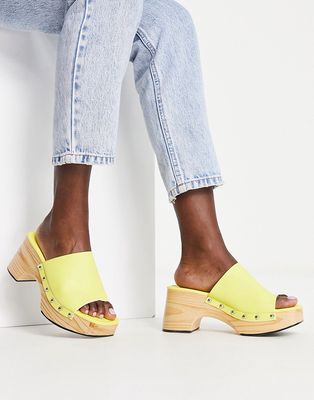 Glamorous mid clog mule sandals in lime-Green